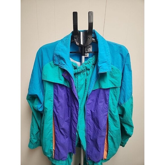 Vintage 80s Casual Isle Color Block Neon Track Suit Size XL Excellent Condition - Picture 2 of 13